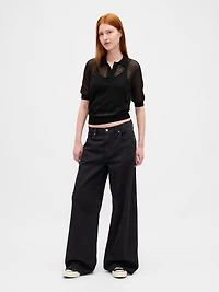 Sheer Crop Polo Sweater