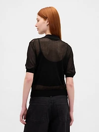 Sheer Crop Polo Sweater