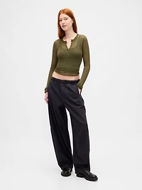 Sheer Rib Henley Sweater