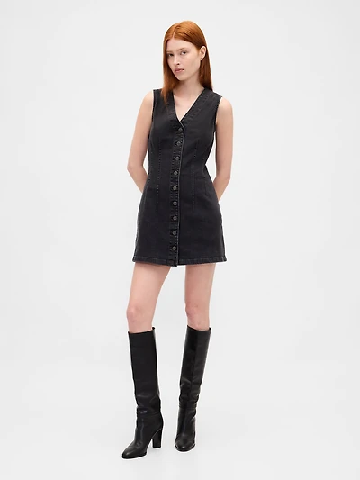 Denim V-Neck Mini Dress