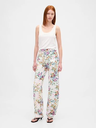 High Rise Floral Barrel Jeans