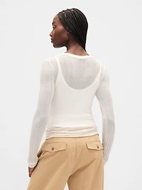 Sheer Rib Henley Sweater