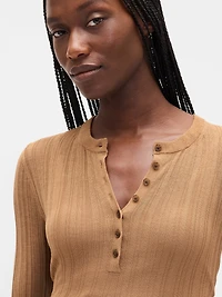 Sheer Rib Henley Sweater