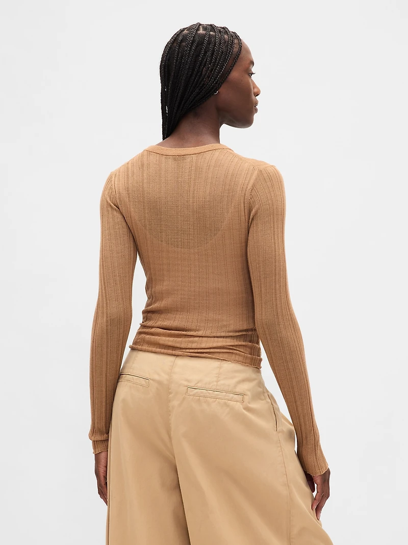 Sheer Rib Henley Sweater
