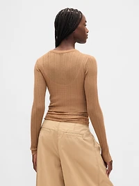 Sheer Rib Henley Sweater