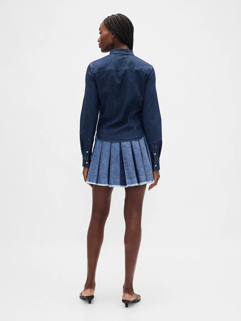 Pleated Denim Mini Skirt