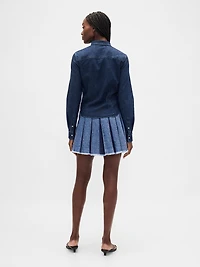 Pleated Denim Mini Skirt