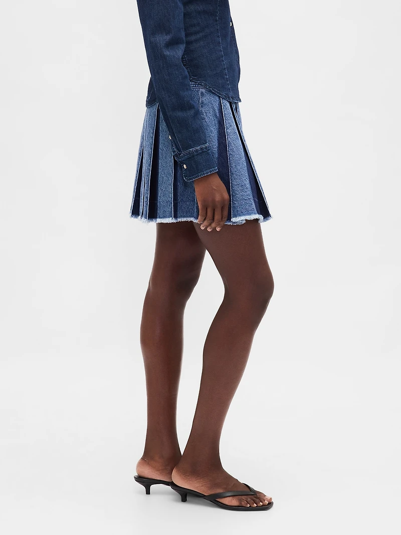 Pleated Denim Mini Skirt
