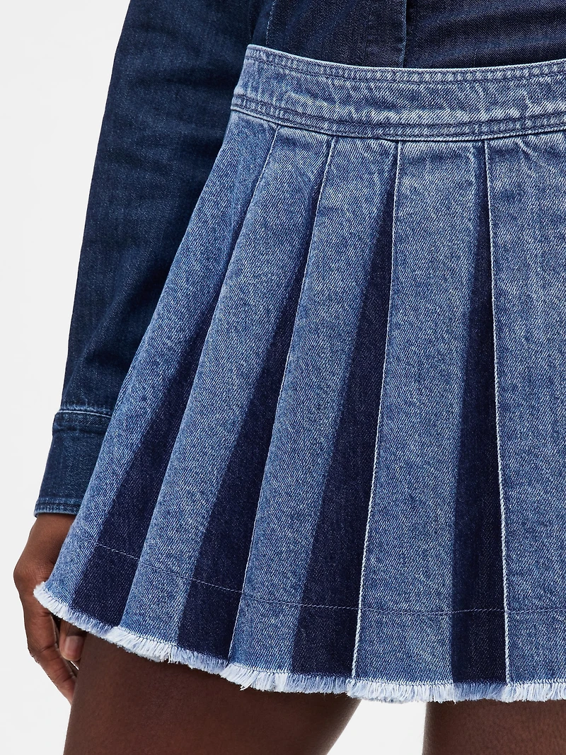 Pleated Denim Mini Skirt