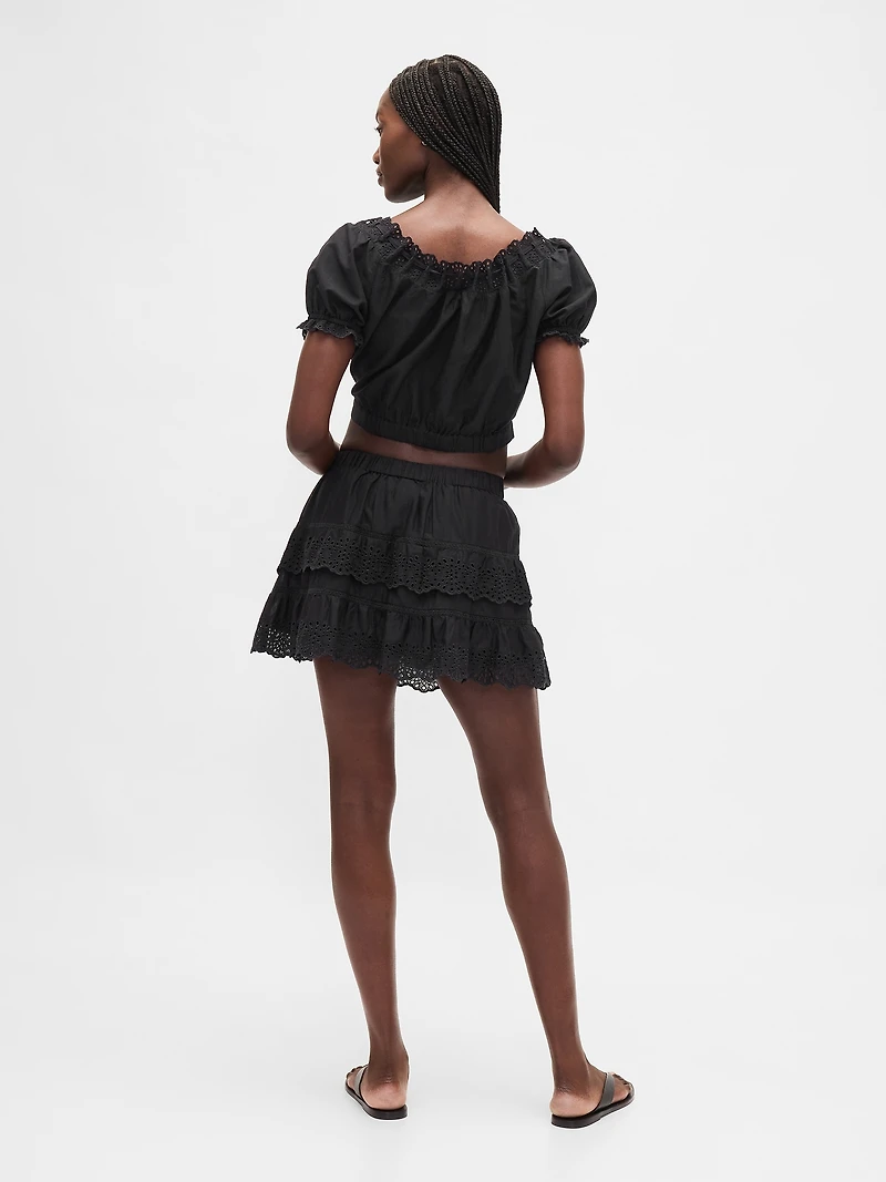 Eyelet Ruffle Mini Skort
