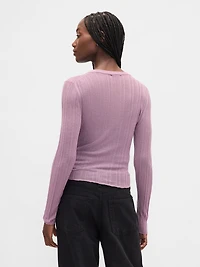 Sheer Rib Henley Sweater