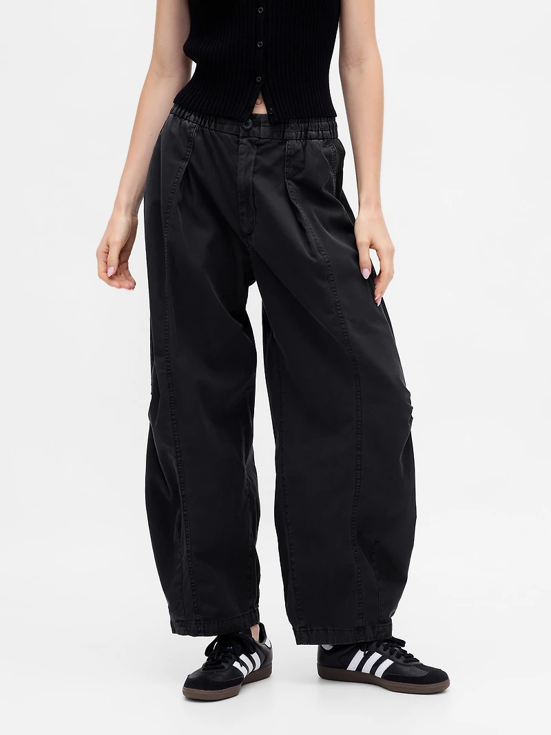 Mid Rise Twill Barrel Pants