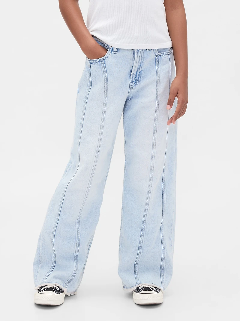 Kids Low Rise Stride Seamed Wide-Leg Jeans