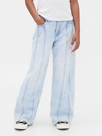 Kids Low Rise Stride Seamed Wide-Leg Jeans