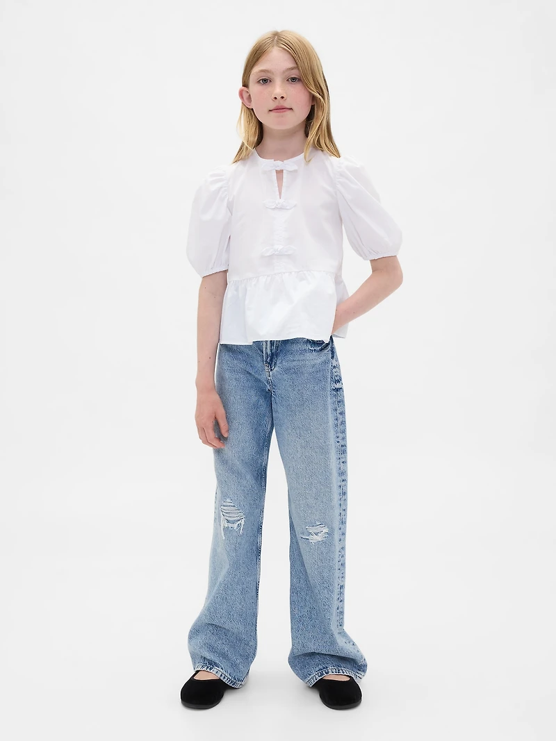 Kids Puff-Sleeve Peplum Top