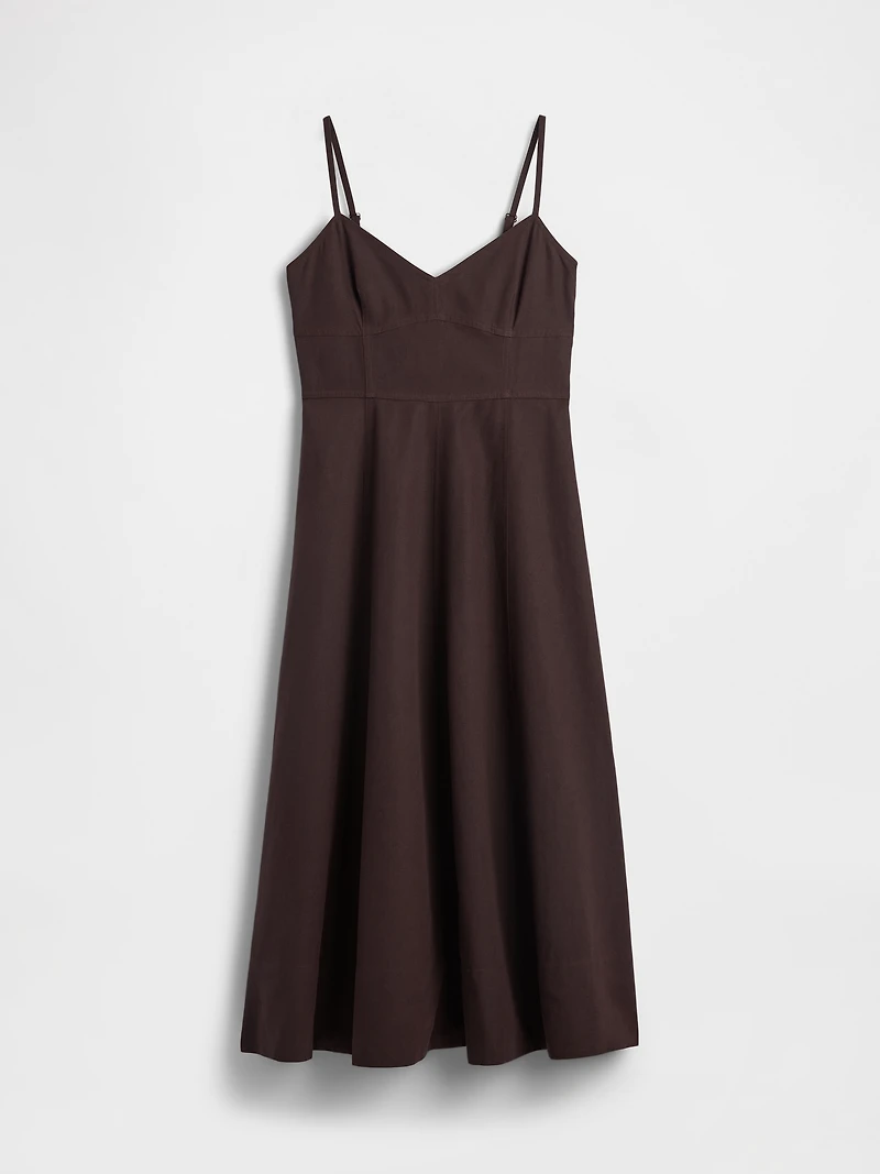 Linen-Blend Seamed Corset Midi Dress