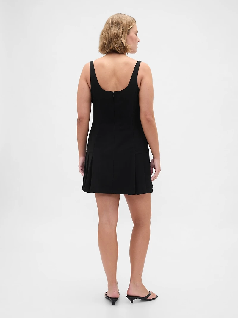 Square-Neck Pleated Mini Dress