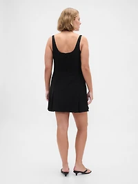 Square-Neck Pleated Mini Dress