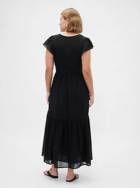 Modern Mixed Media Ruffle Maxi Dress