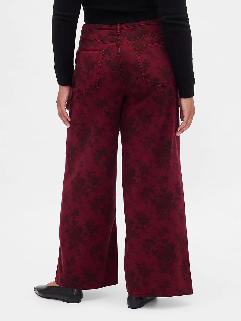 Mid Rise Floral Baggy Jeans