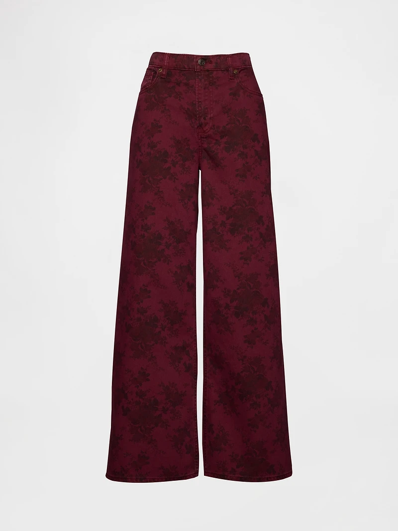Mid Rise Floral Baggy Jeans