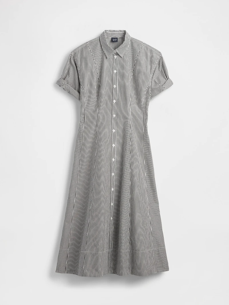 Poplin Roll-Cuff Midi Shirtdress