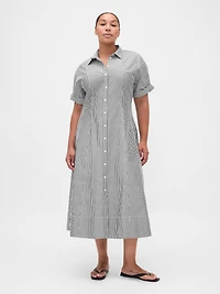 Poplin Roll-Cuff Midi Shirtdress