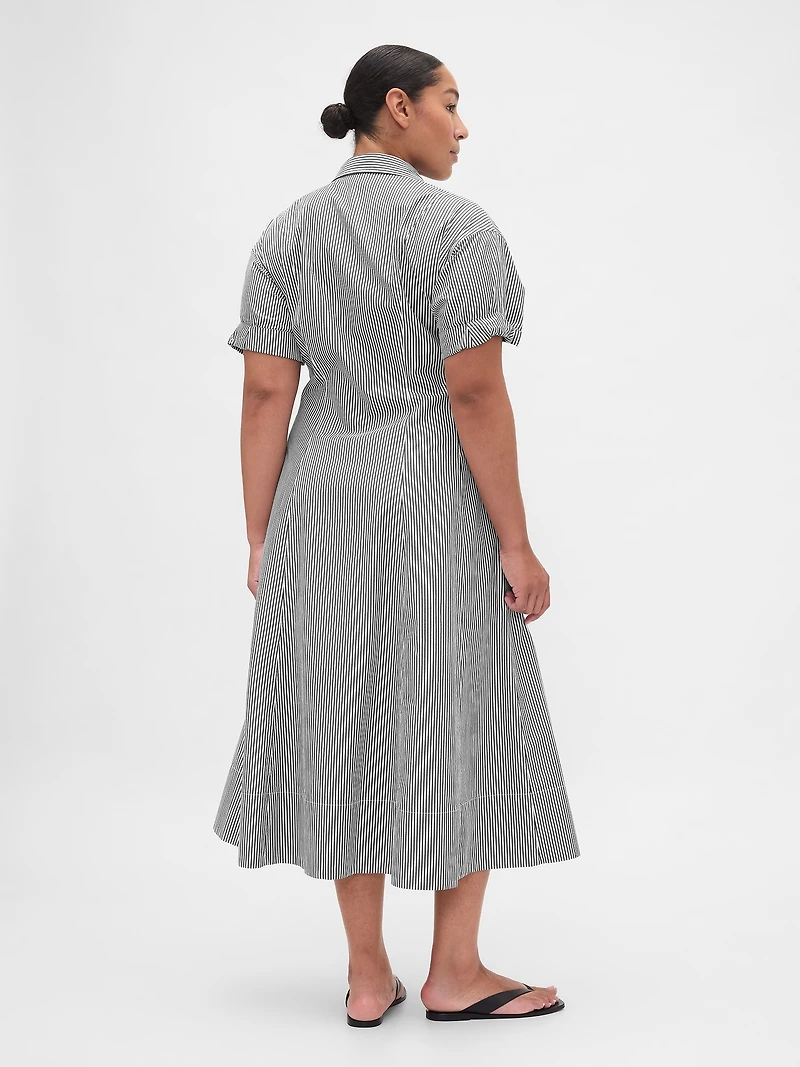 Poplin Roll-Cuff Midi Shirtdress