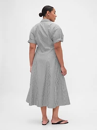 Poplin Roll-Cuff Midi Shirtdress