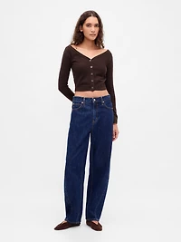 Lightweight CashSoft Crop Button-Front Top