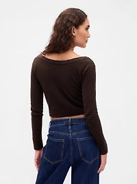 Lightweight CashSoft Crop Button-Front Top