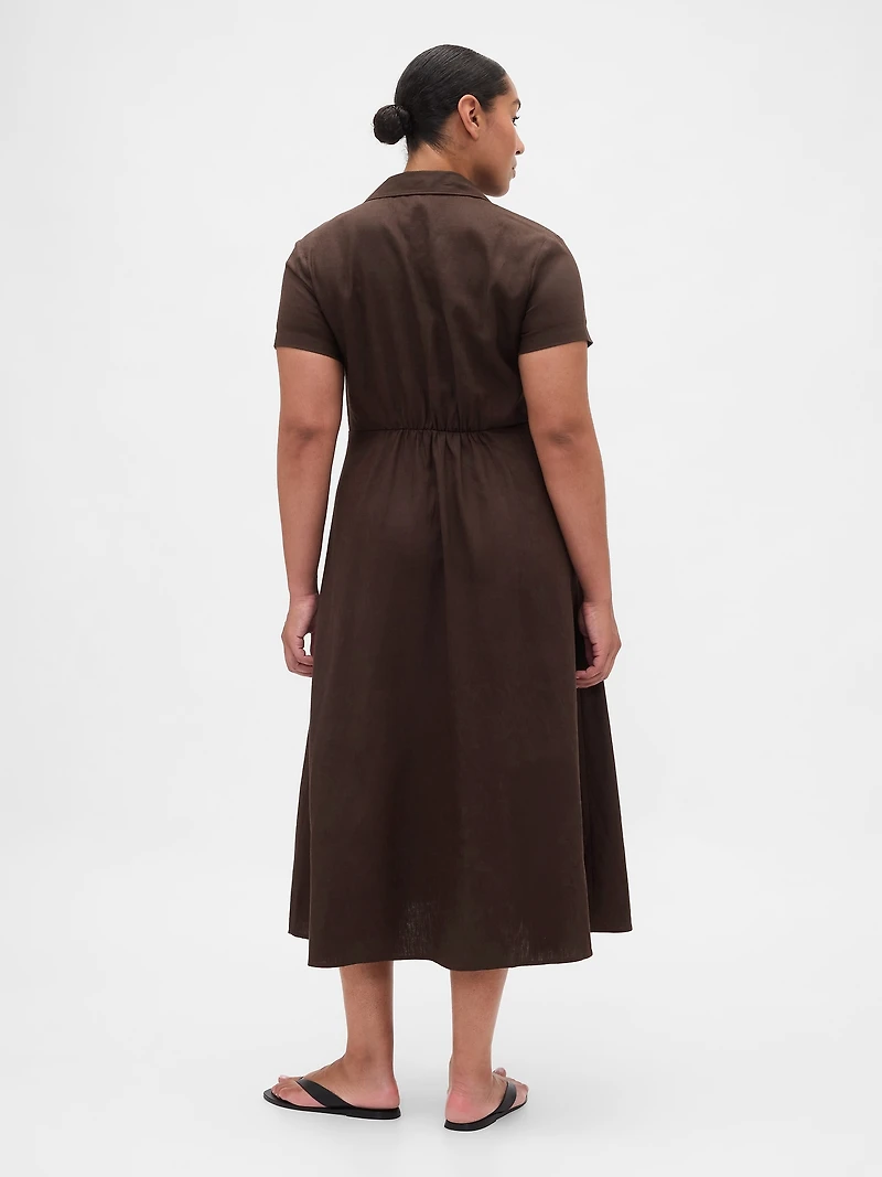 Linen-Blend Midi Shirtdress