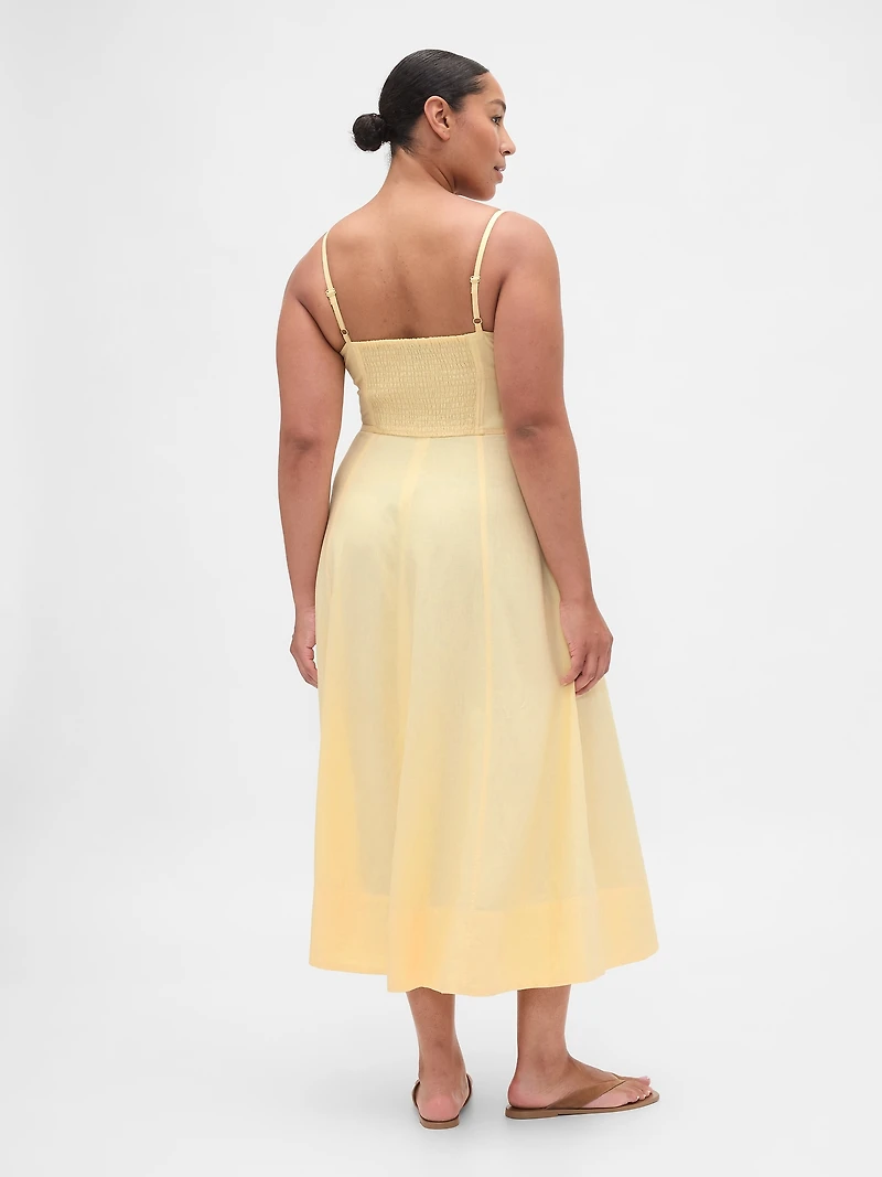Linen-Blend Seamed Corset Midi Dress