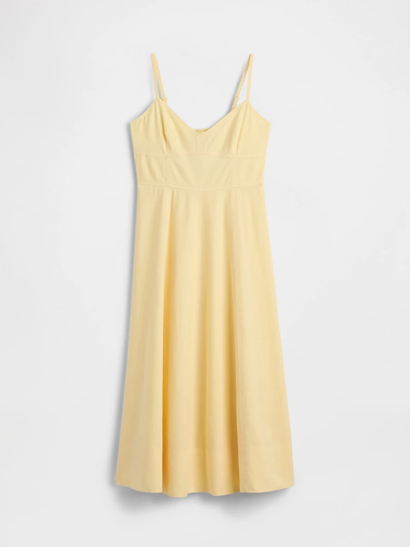 Linen-Blend Seamed Corset Midi Dress