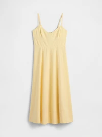 Linen-Blend Seamed Corset Midi Dress