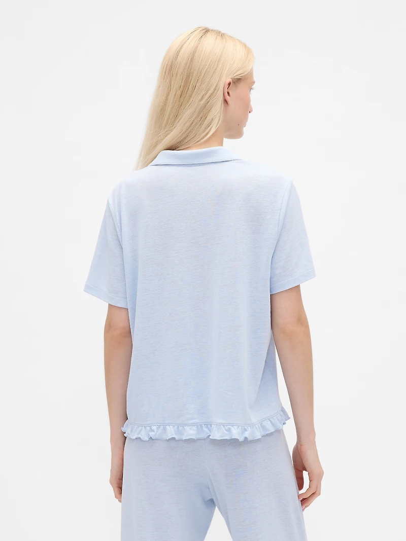 Linen-Blend Ruffle PJ Shirt