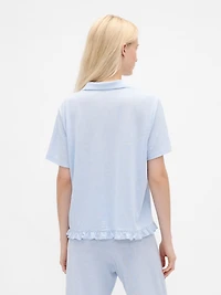 Linen-Blend Ruffle PJ Shirt