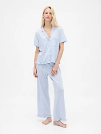 Linen-Blend Ruffle PJ Shirt