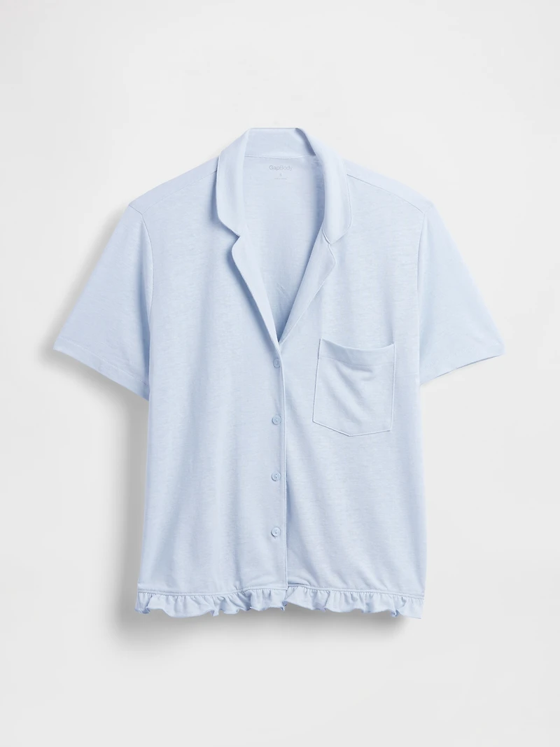 Linen-Blend Ruffle PJ Shirt