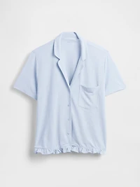 Linen-Blend Ruffle PJ Shirt