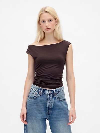 Off-Shoulder Ruched Crop Top