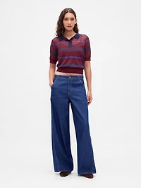 Sheer Crop Polo Sweater