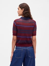Sheer Crop Polo Sweater