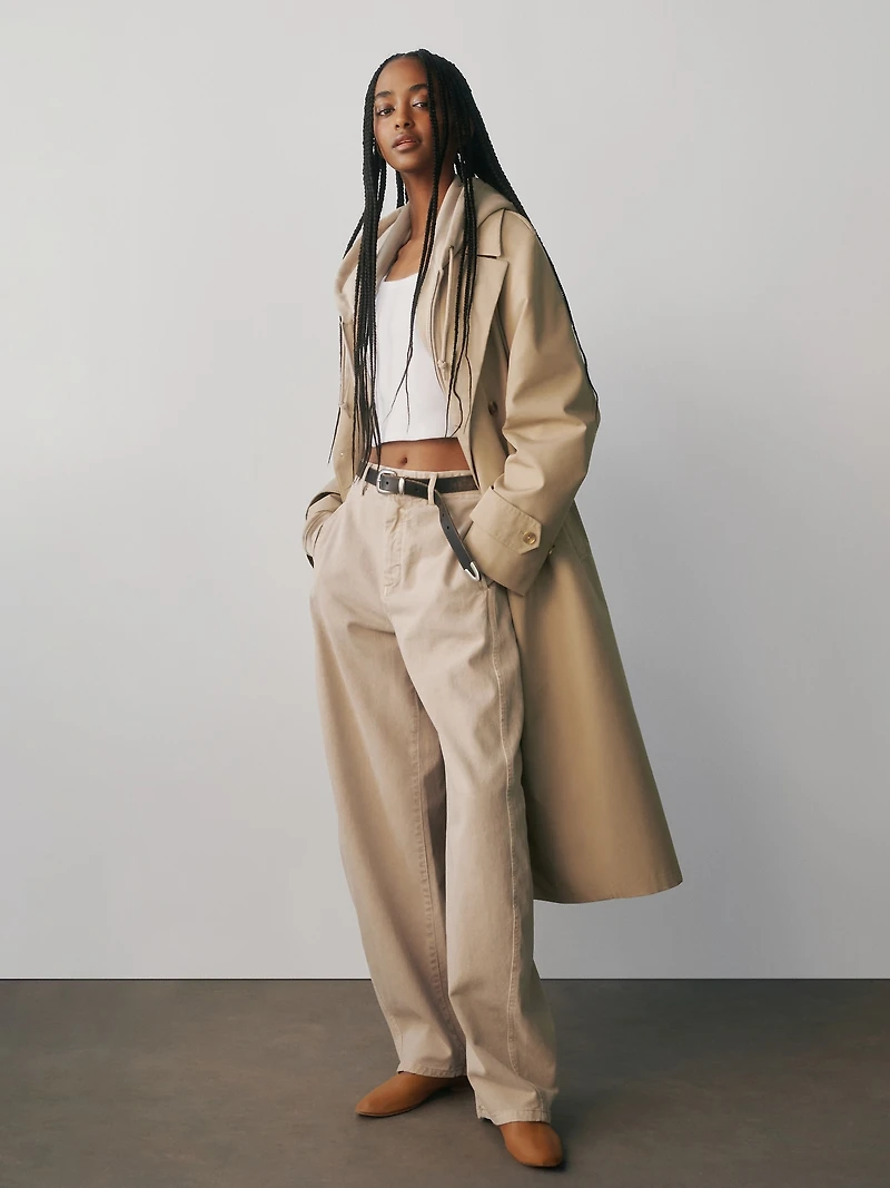 Mid Rise Twill Barrel Pants