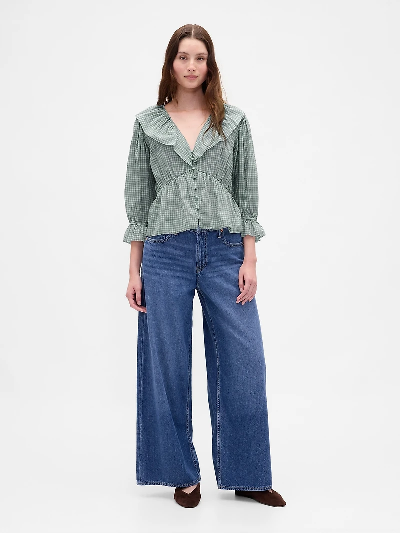 Ruffle Collar V-Neck Top