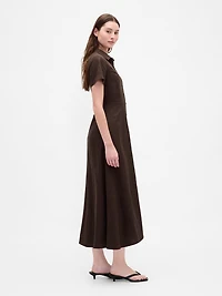 Linen-Blend Midi Shirtdress