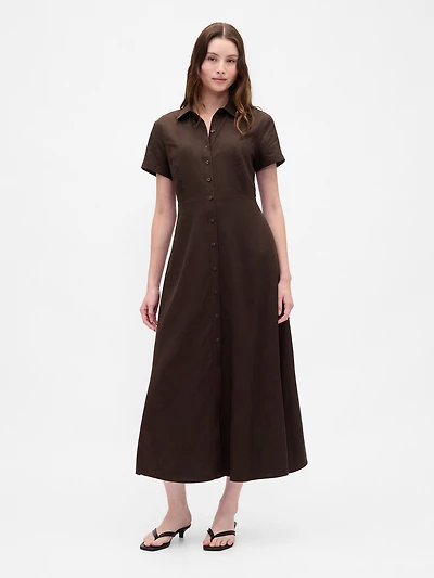 Linen-Blend Midi Shirtdress