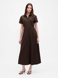 Linen-Blend Midi Shirtdress