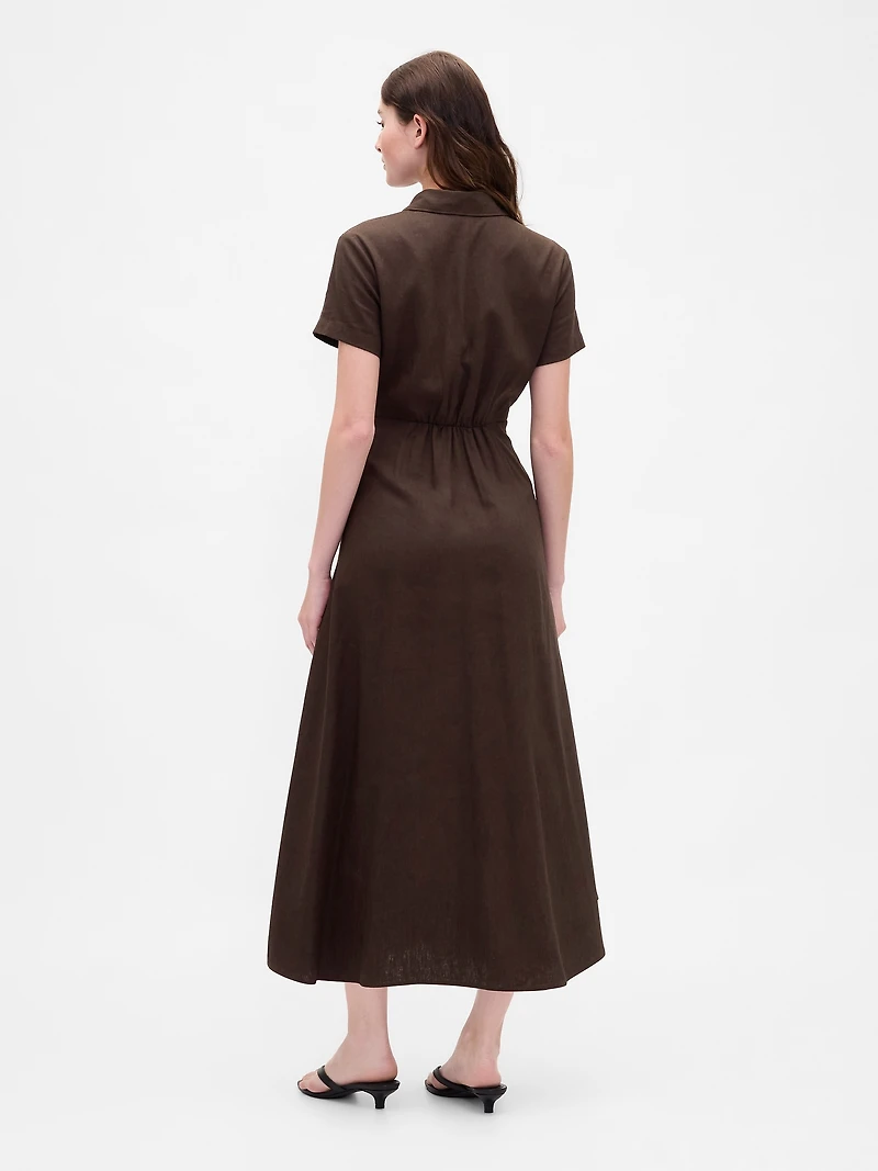 Linen-Blend Midi Shirtdress