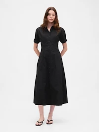 Poplin Roll-Cuff Midi Shirtdress
